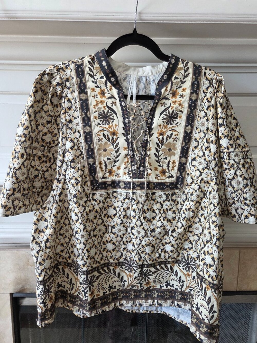 Anthropologie Bohemian Peasant Style Boho Puff Sleeve Blouse Size XL